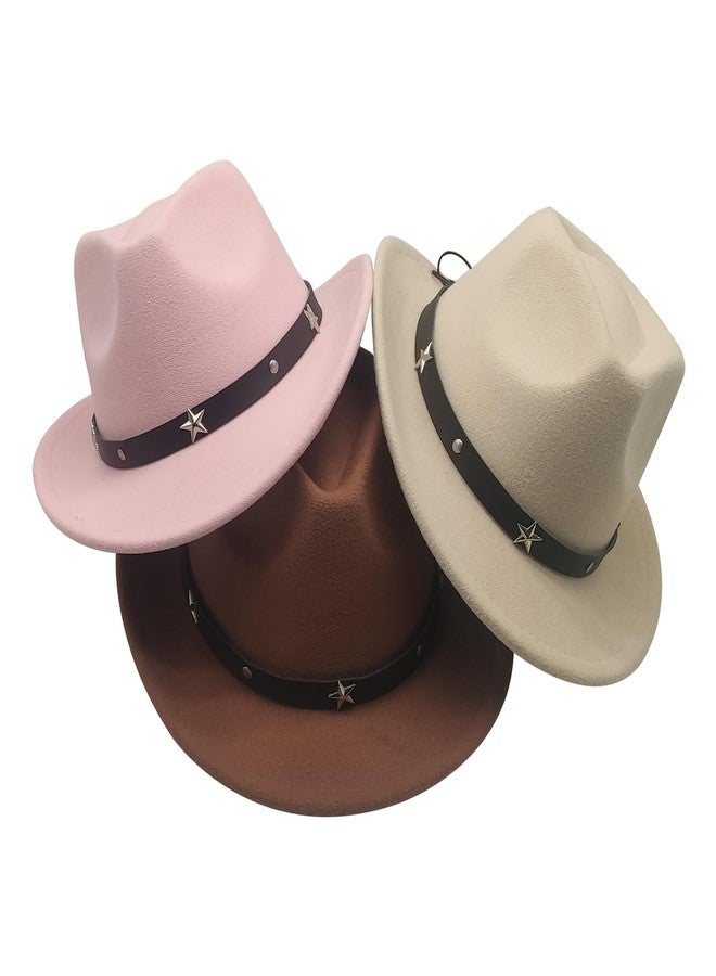 Willheoy 3 Pcs Kids Cowboy Hat Cowgirl Hat for Girl Boys Cowboy Hat with Buckle Belt Wide Brim Fedora Hat Dress Up Costume - Image 2